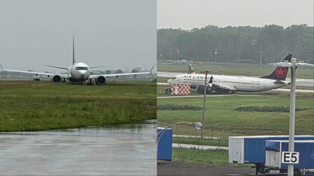 Air Canada Plane Exits Taxiway at Montreal Airport