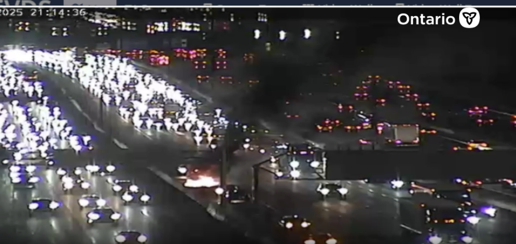 Car Fire Erupts on Highway 401, Causes Major Delays